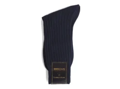 Socks<Bresciani Calf Length Cotton Socks 3-Ply Navy