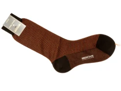 Socks<Bresciani Calf Length Cotton Socks Brown & Tan Dogstooth
