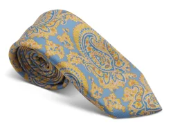 Ties<Double Monk Five Fold Silk Tie Indian Paisley Light Blue
