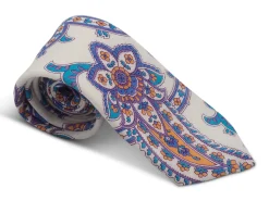 Ties<Double Monk Linen Tie Large Paisley White