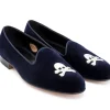 Wide Fitting | Slippers<Edward Green Albert Skull & Crossbones Navy Velvet F-width