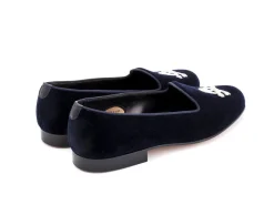 Wide Fitting | Slippers<Edward Green Albert Skull & Crossbones Navy Velvet F-width