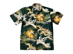Aloha Shirts<Paradise Found Aloha Shirt Cotton Dragons & Tigers Forest Green