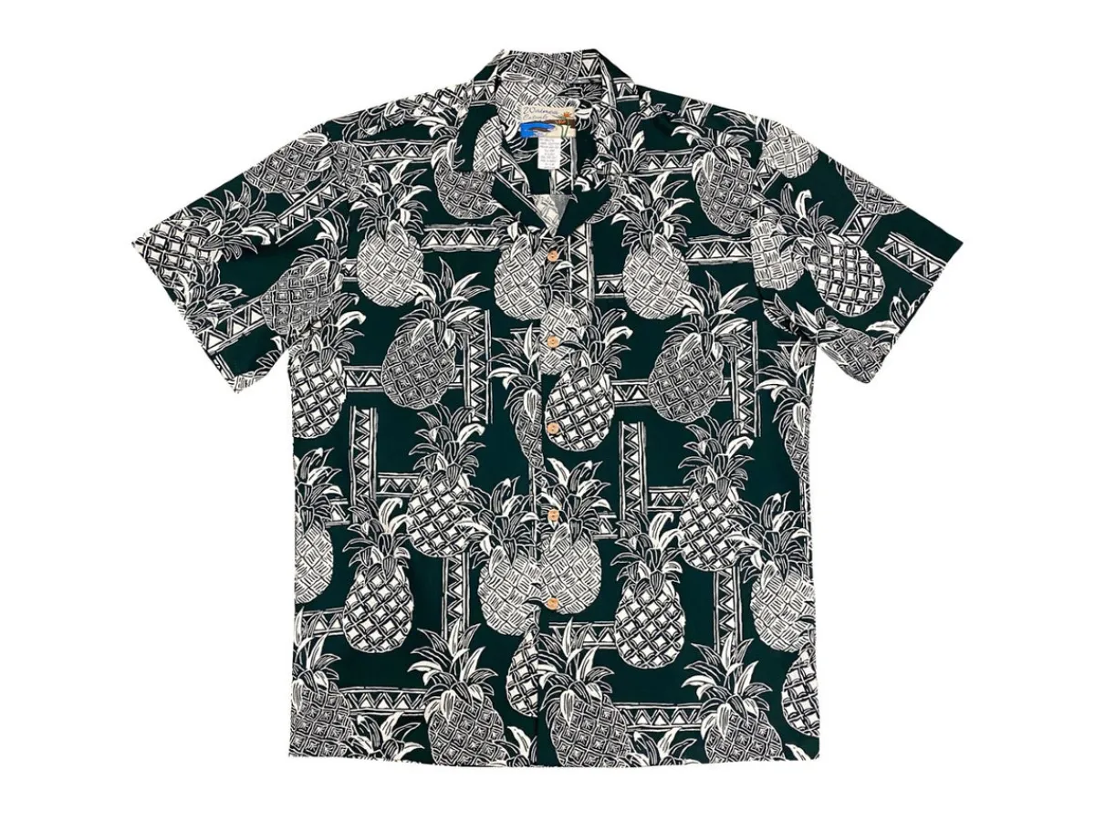 Aloha Shirts<Paradise Found Aloha Shirt Cotton Tapa Pineapple Forest Green