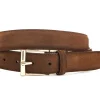 Belts<Crockett & Jones Belt Tobacco Suede Brass Buckle
