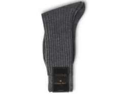 Socks<Bresciani Calf Length 100% Wool Socks Plain Ribbed Grey