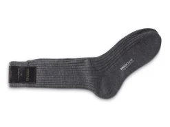 Socks<Bresciani Calf Length 100% Wool Socks Plain Ribbed Grey