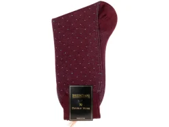 Socks<Bresciani Calf Length Cotton Socks Burgundy with Blue Spots