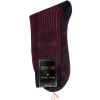 Socks<Bresciani Calf Length Cotton Socks Navy & Red Contrast Ribbed