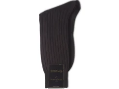 Socks<Bresciani Calf Length Cotton Socks 3-Ply Dark Brown