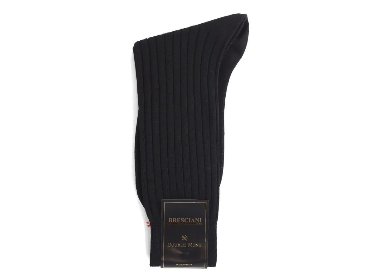 Socks<Bresciani Calf Length Cotton Socks 3-Ply Black