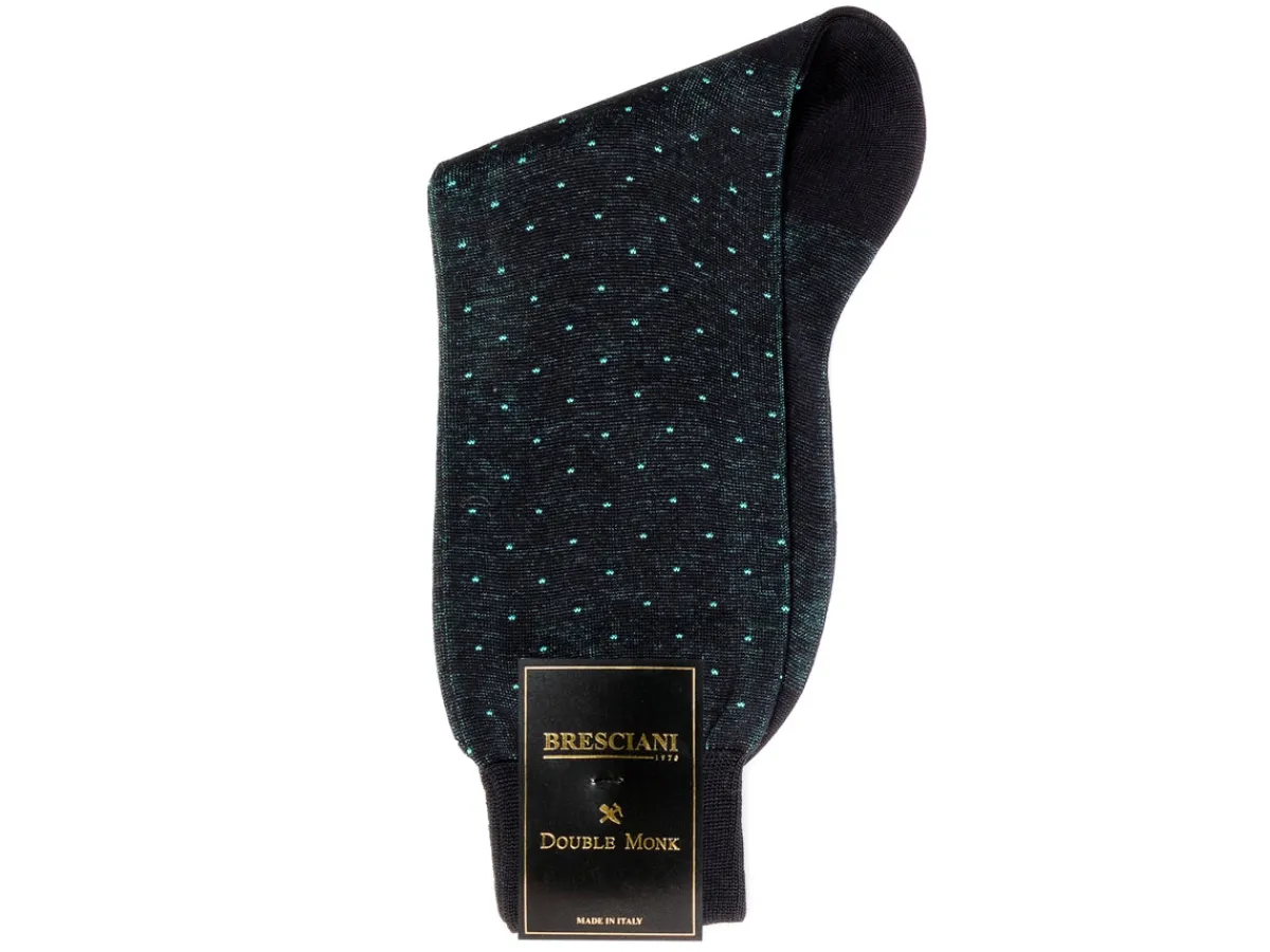Socks<Bresciani Calf Length Cotton Socks Navy with Light Blue Spots