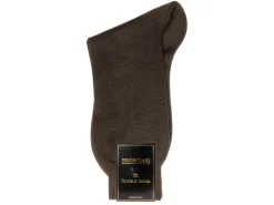 Socks<Bresciani Calf Length Cotton Socks Dark Brown Herringbone