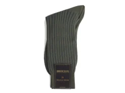 Socks<Bresciani Calf Length Cotton Socks Green & Blue Contrast Ribbed