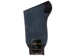 Socks<Bresciani Calf Length Cotton Socks Dark Blue Herringbone