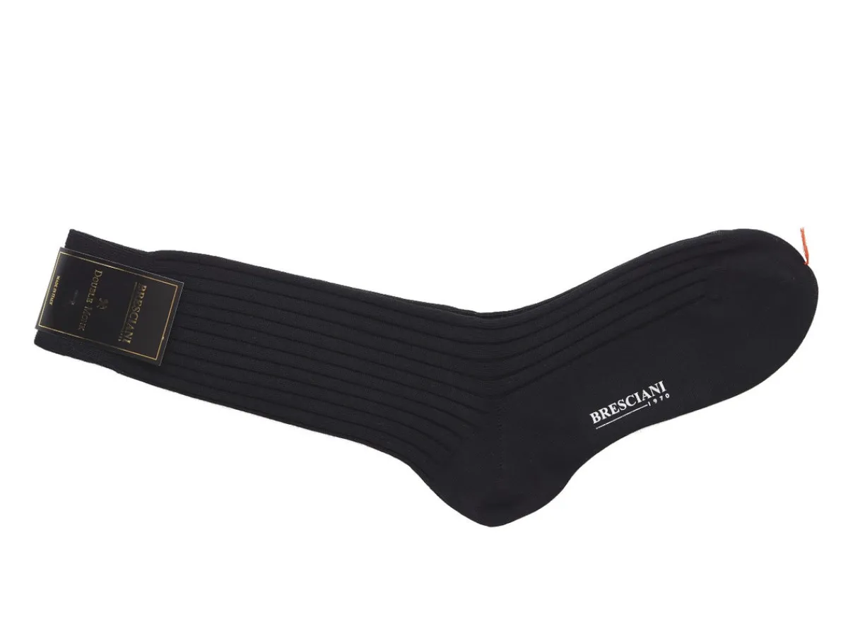 Socks<Bresciani Calf Length Cotton Socks 3-Ply Black