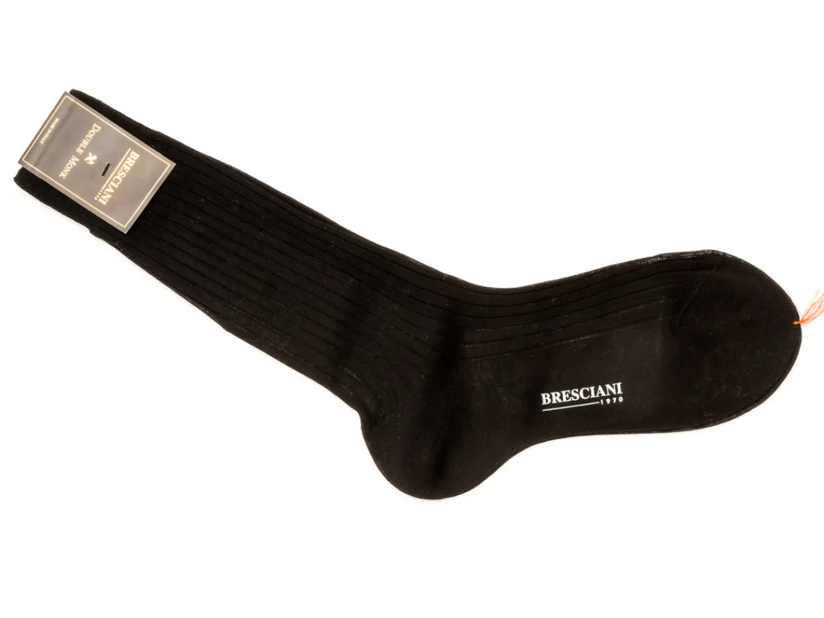 Socks<Bresciani Calf Length Cotton Socks Black