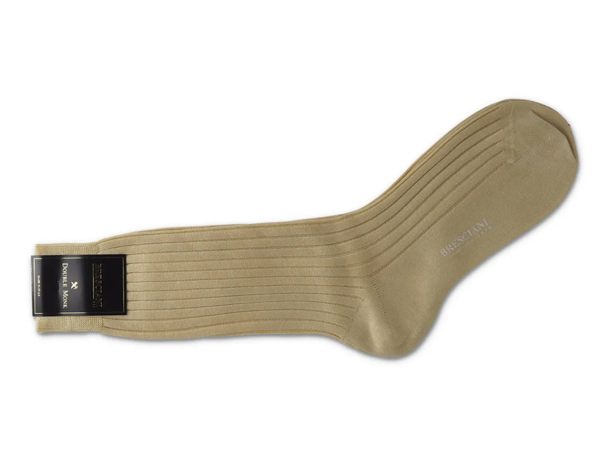 Socks<Bresciani Calf Length Cotton Socks 3-Ply Cream