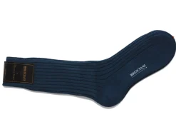 Socks<Bresciani Calf Length Cotton Socks 3-Ply Bluette