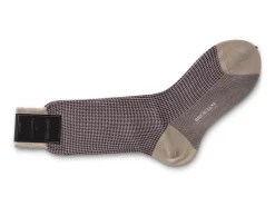 Socks<Bresciani Calf Length Cotton Socks Pearl & Purple Dogstooth