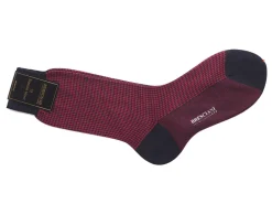 Socks<Bresciani Calf Length Cotton Socks Navy & Red Dogstooth