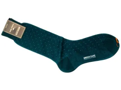 Socks<Bresciani Calf Length Cotton Socks Teal with Aqua Spots