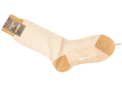 Socks<Bresciani Calf Length Cotton Socks Tan & Beige Dogstooth