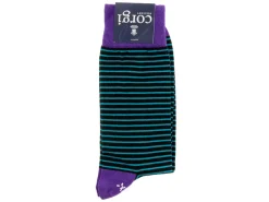 Socks<Corgi Fine Striped Socks Purple Teal