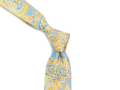 Ties<Double Monk Five Fold Silk Tie Indian Paisley Light Blue