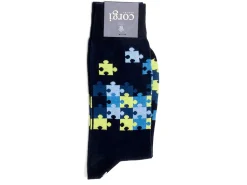 Socks<Corgi Jigsaw Socks Dark Navy