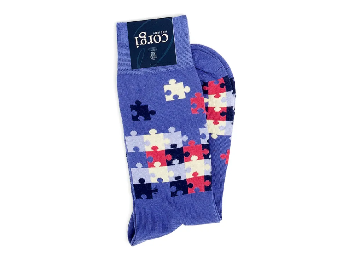 Socks<Corgi Jigsaw Socks Lilac
