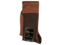 Socks<Bresciani Knee Length Cotton Socks Dark Brown & Fawn Dogstooth
