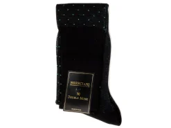 Socks<Bresciani Knee Length Cotton Socks Navy with Light Blue Spots