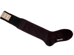 Socks<Bresciani Knee Length Cotton Socks Navy with Red Spots