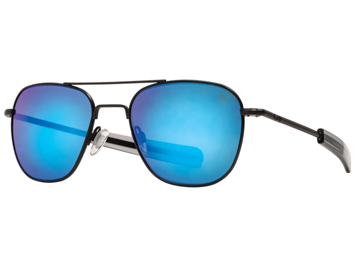 Sunglasses | Eyewear<American Optical Original Pilot Black Blue Mirror Glass Lens