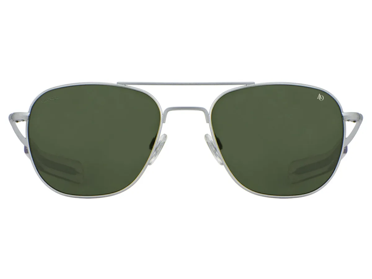 Sunglasses | Eyewear<American Optical Original Pilot Matte Silver Green Glass Lens Polarised