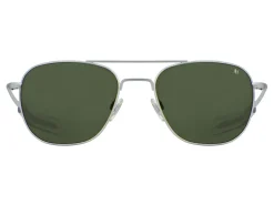 Sunglasses | Eyewear<American Optical Original Pilot Matte Silver Green Glass Lens