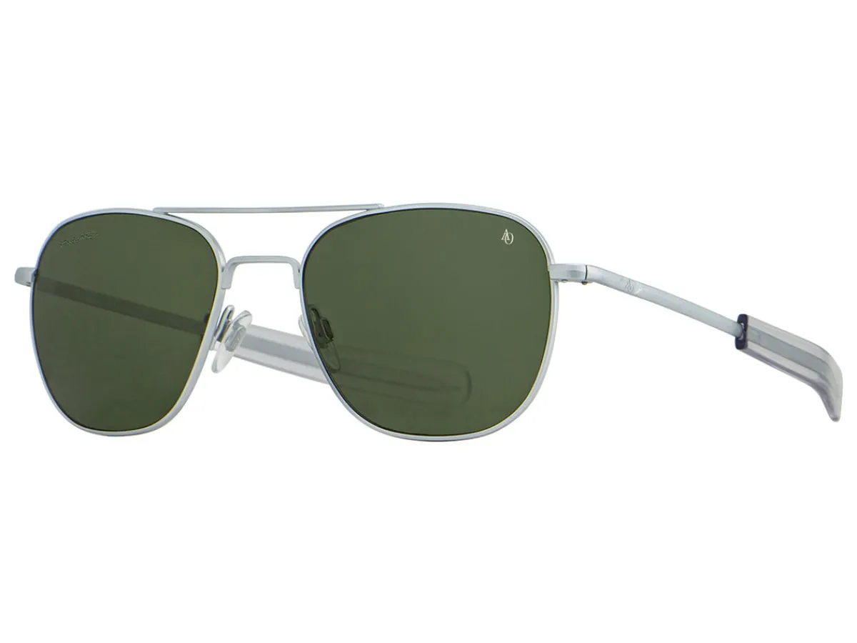 Sunglasses | Eyewear<American Optical Original Pilot Matte Silver Green Glass Lens Polarised