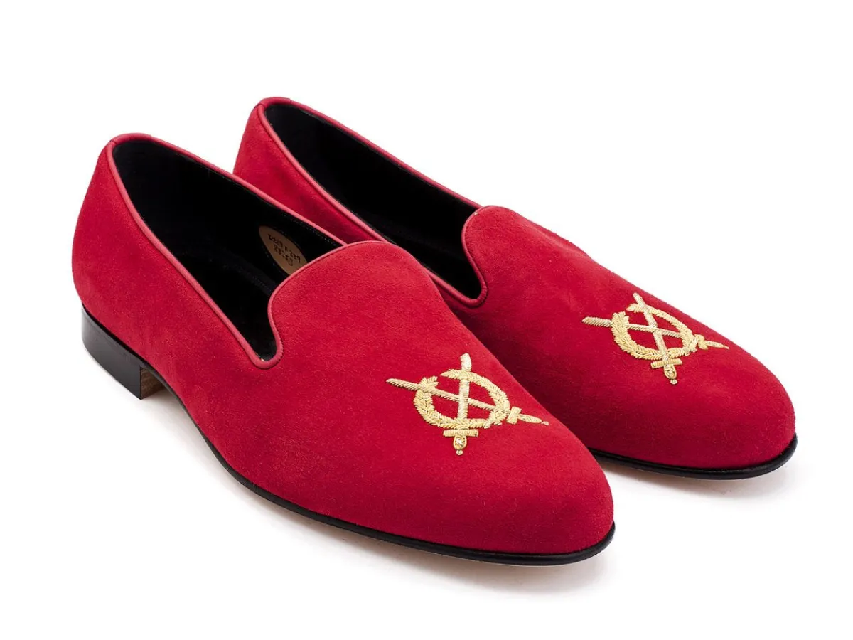 Wide Fitting | Slippers<Edward Green Royal Albert Gold Crest Scarlet Suede F-width