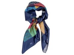 Scarves<Double Monk Silk Patchwork Foulard Classic Navy