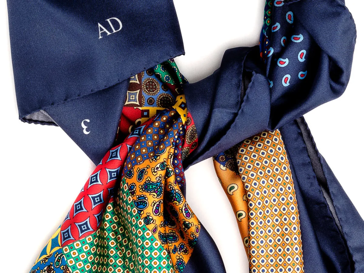 Scarves<Double Monk Silk Patchwork Foulard Classic Navy