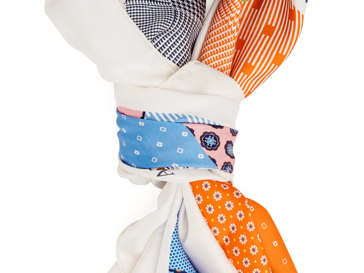 Scarves<Double Monk Silk Patchwork Foulard Classic White
