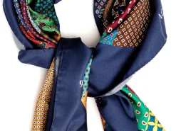 Scarves<Double Monk Silk Patchwork Foulard Classic Navy