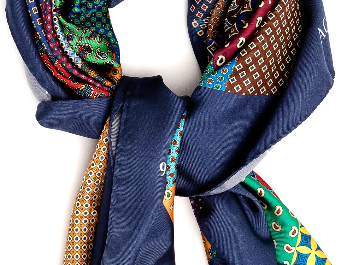 Scarves<Double Monk Silk Patchwork Foulard Classic Navy