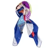 Scarves<Double Monk Silk Patchwork Foulard Floral Blue