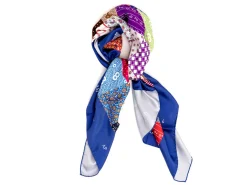 Scarves<Double Monk Silk Patchwork Foulard Floral Blue