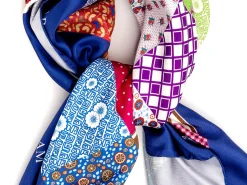 Scarves<Double Monk Silk Patchwork Foulard Floral Blue
