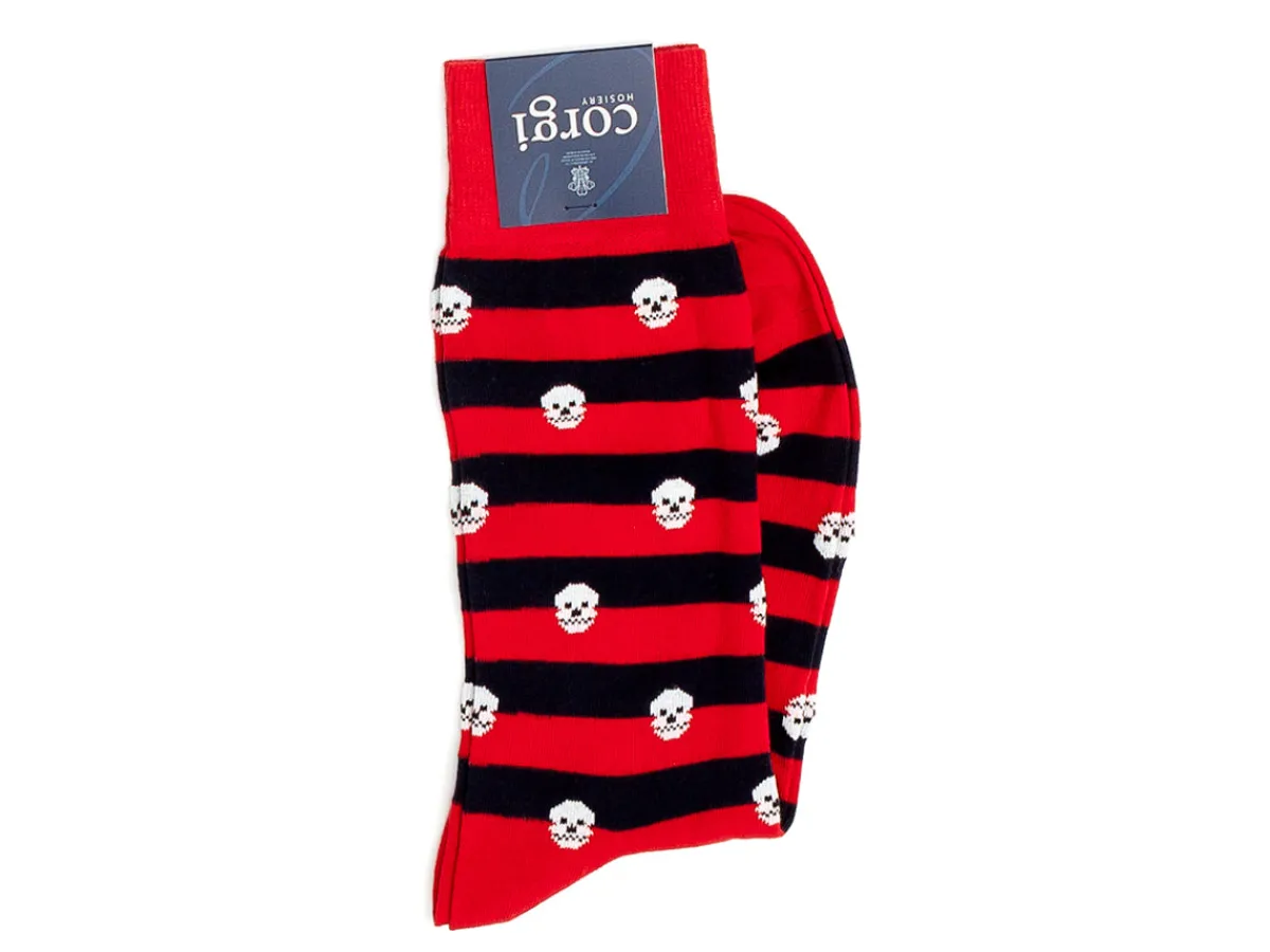 Socks<Corgi Skull Stripe Socks Red