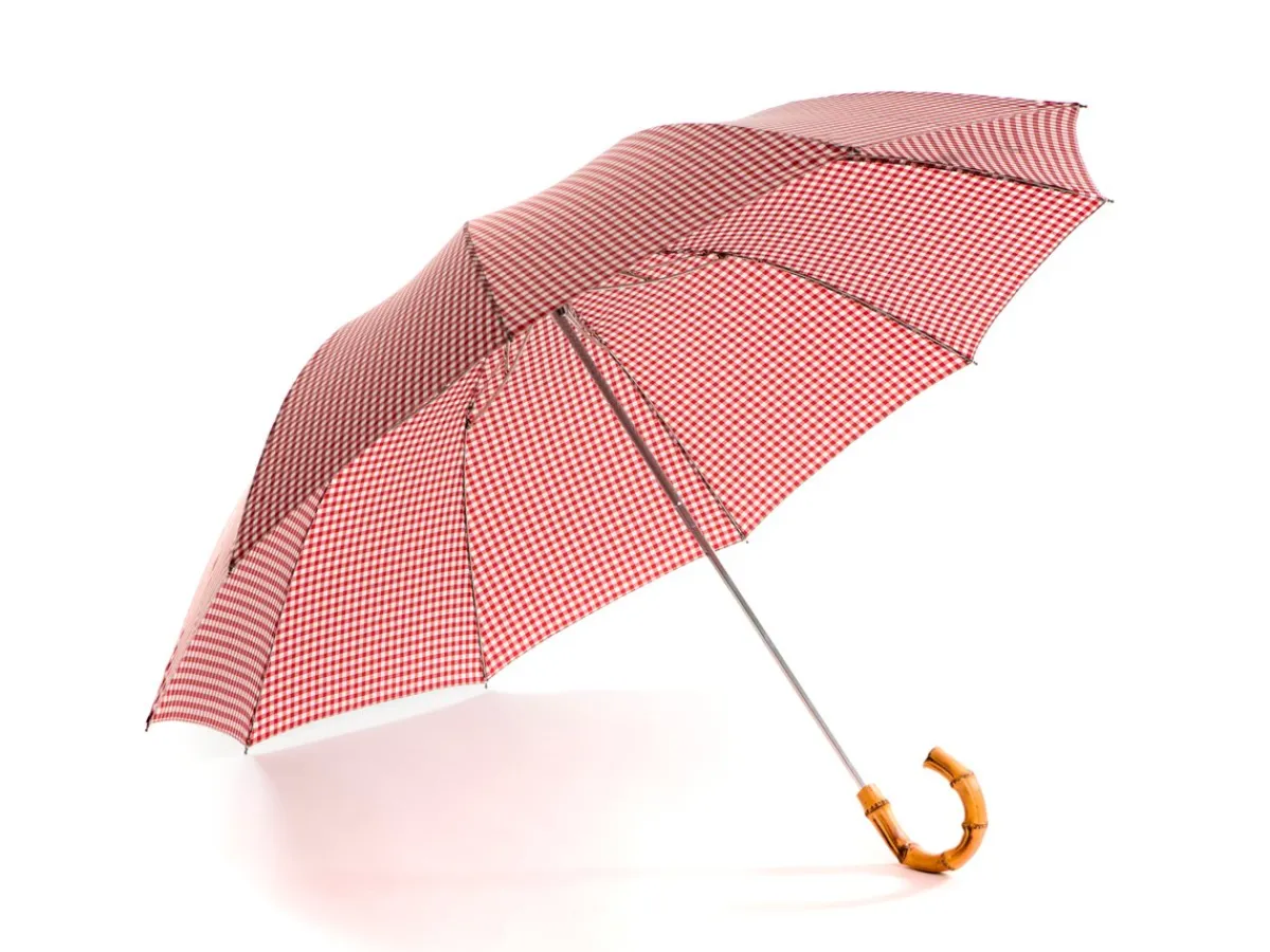Umbrellas<Fox Umbrellas Telescopic Whangee Handle Wine & White Gingham
