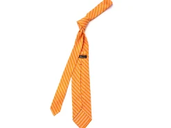 Ties<Rubinacci Unlined Seven Fold Silk Tie Stripe Orange